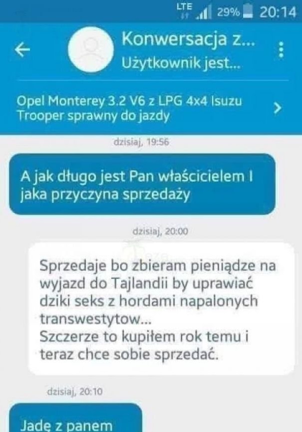 Sprzedawca samochodu na OLX